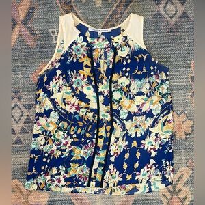 Collective Concepts Blue and Cream Pleated Tank Top